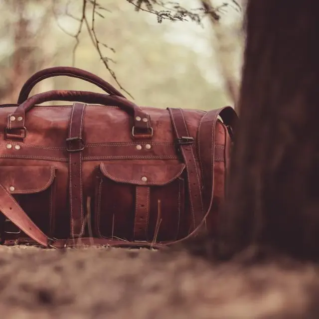 Leather duffel bag