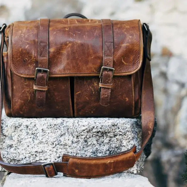 Brown leather messenger bag