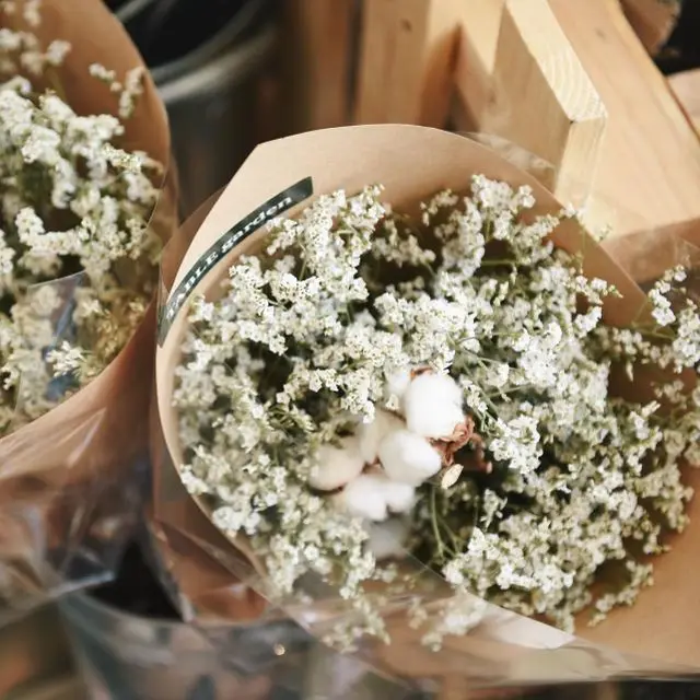 Baby's breath and cotton bouquet