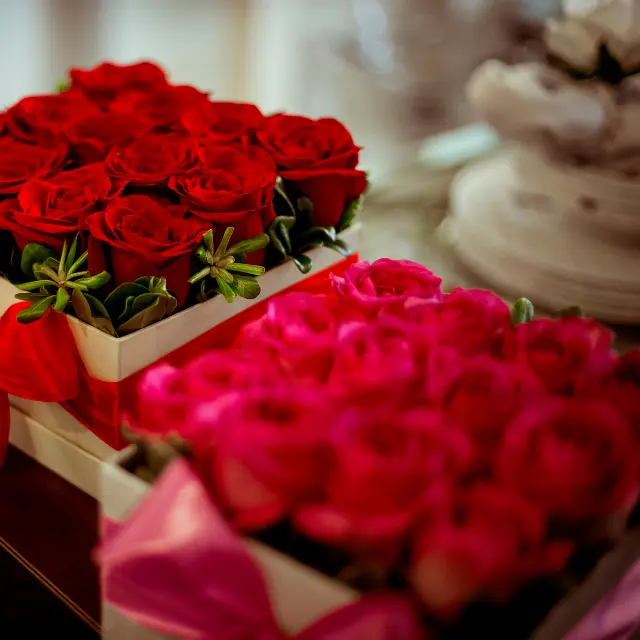 Red rose box with ribbon
