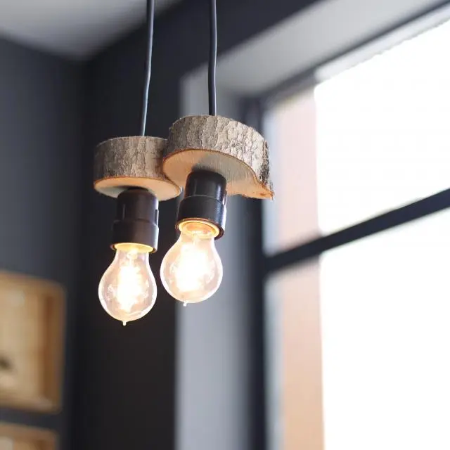 Wood-look ring pendant, two bulbs