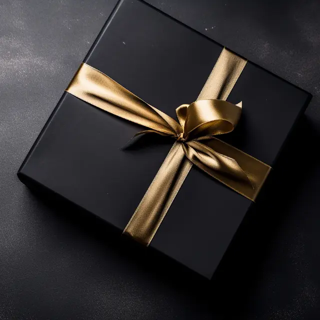 Black gift box with gold ribbon