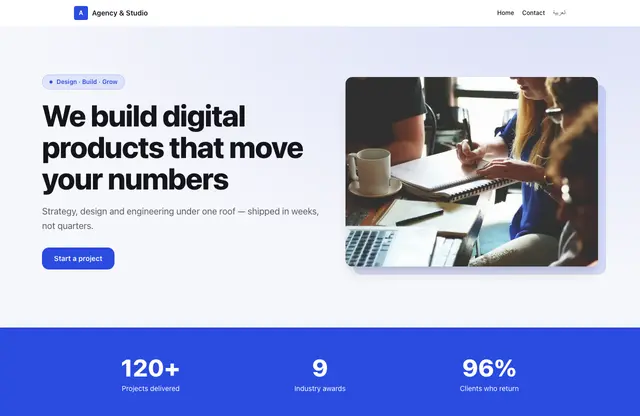 Agency & Studio website template — home page preview