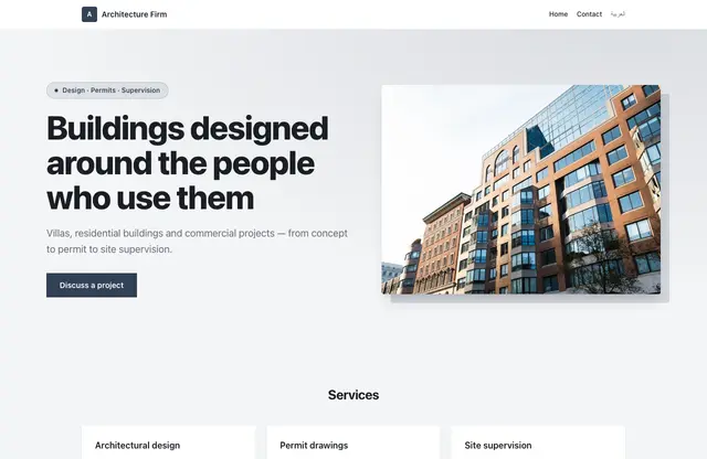 Architecture Firm website template — home page preview