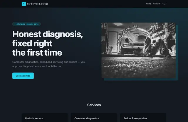Car Service & Garage website template — home page preview
