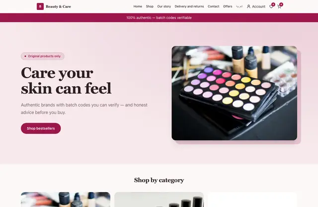 Beauty & Care website template — home page preview