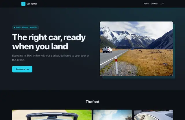 Car Rental website template — home page preview