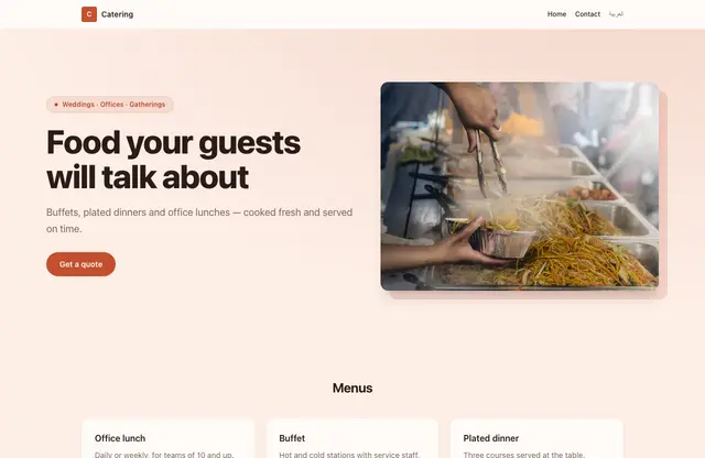 Catering website template — home page preview