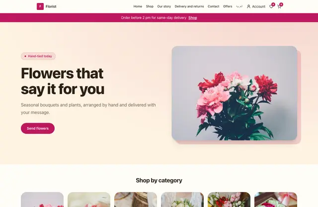 Florist website template — home page preview
