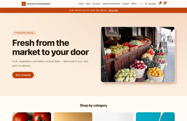 Grocery & Fresh Market website template — home page preview