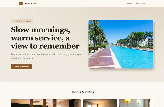 Hotel & Resort website template — home page preview