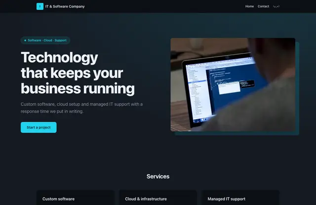 IT & Software Company website template — home page preview