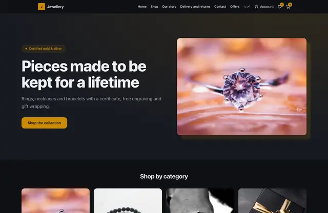 Jewellery website template — home page preview
