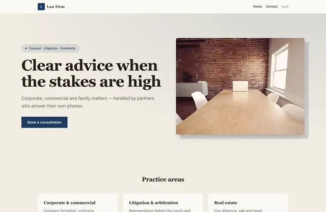 Law Firm website template — home page preview