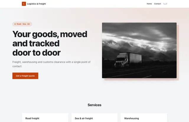 Logistics & Freight website template — home page preview