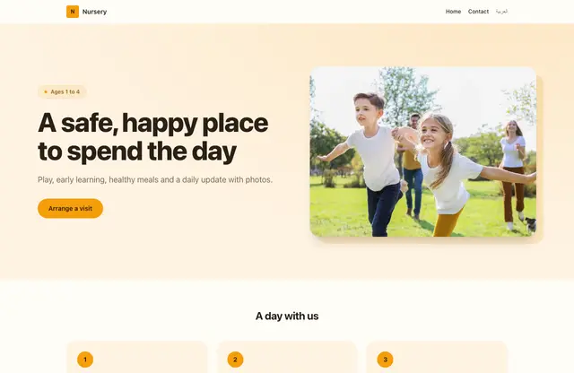 Nursery website template — home page preview