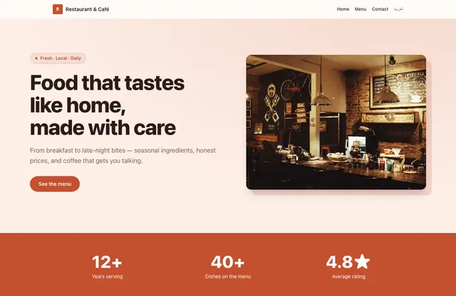 Restaurant & Café website template — home page preview