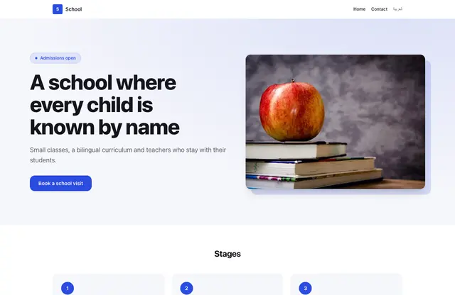 School website template — home page preview