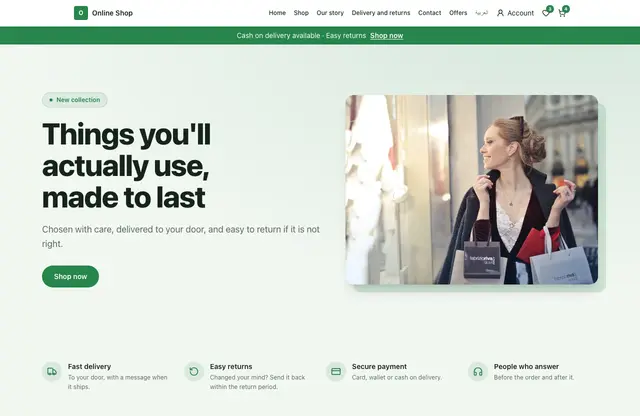 Online Shop website template — home page preview