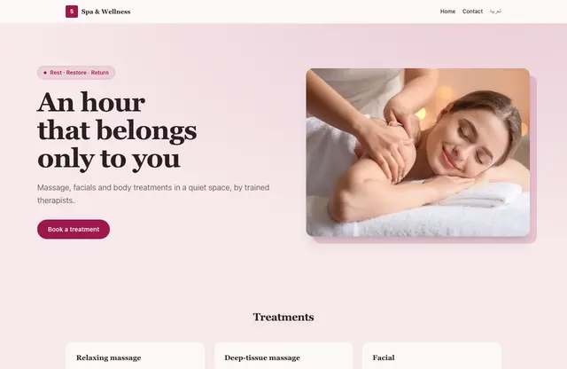 Spa & Wellness website template — home page preview