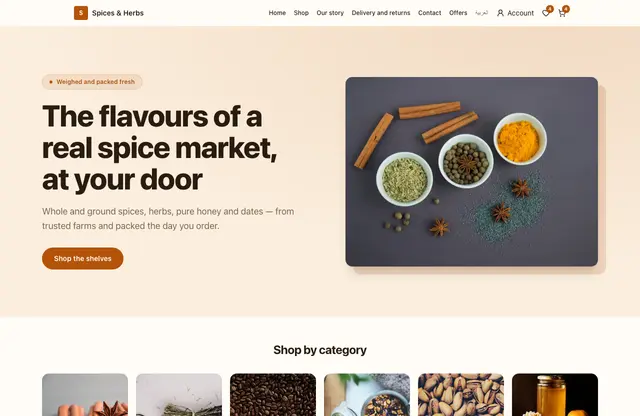 Spices & Herbs website template — home page preview