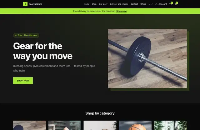 Sports Store website template — home page preview